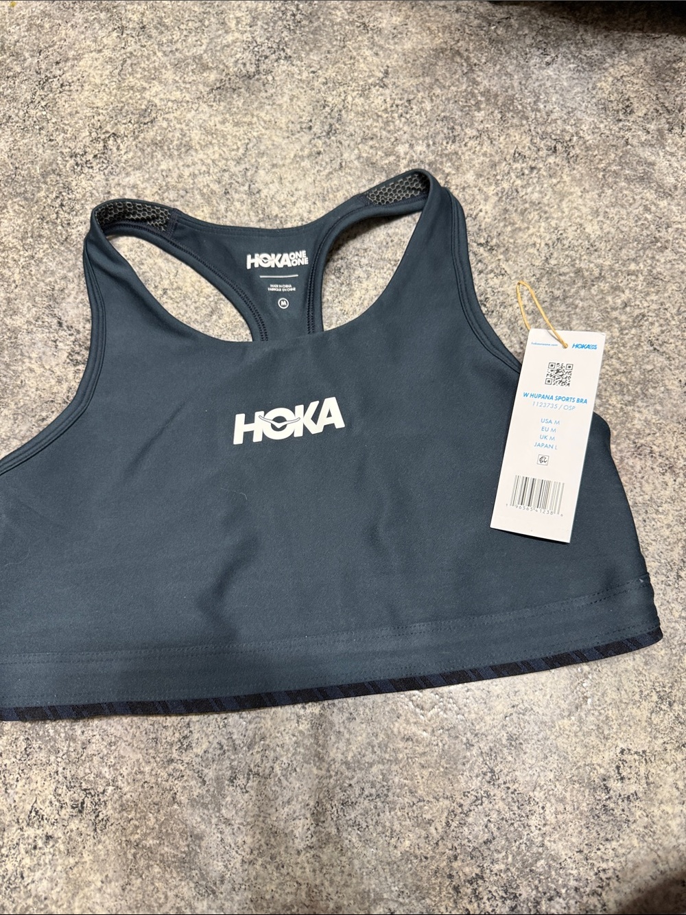 Hoka Black Racerback Sports Bra with White Logo